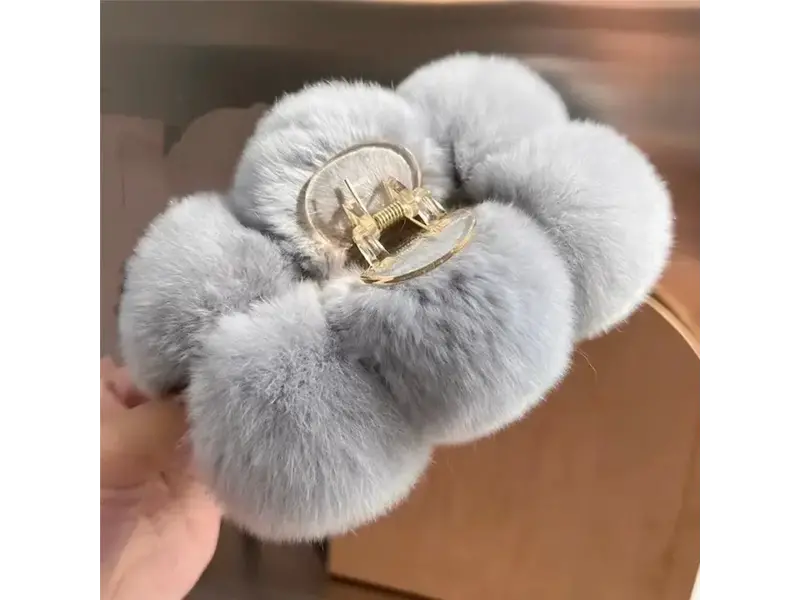 FurDecoration Fluffy Rex Rabbit Fur Large Hair Claw - Gray