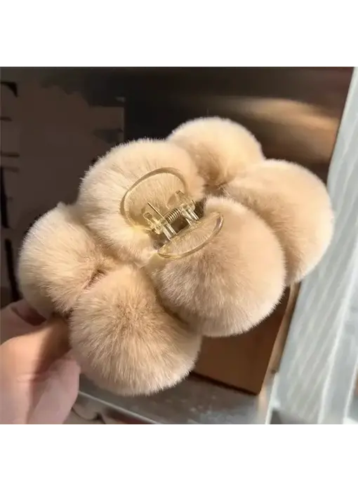 Fluffy Rex Rabbit Fur Large Hair Claw - Light Coffee