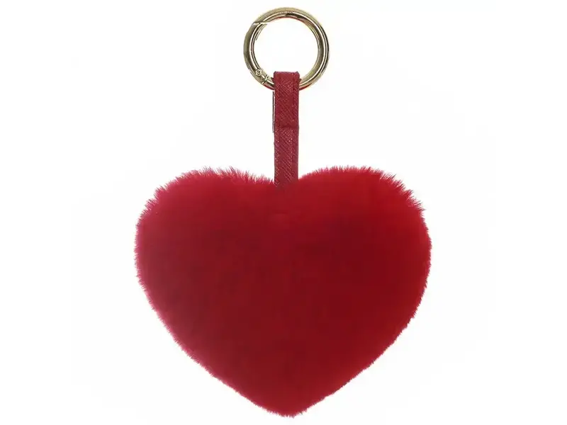FurDecoration Heart-Shaped Key Chain Bag Accessory - Jujube Red