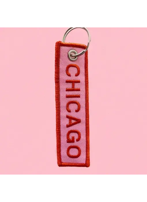 Chicago Embroidered Keychain - Red
