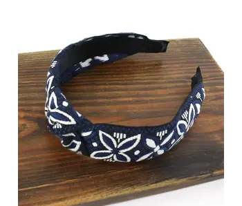 Embroidered Fabric Headband - Blue