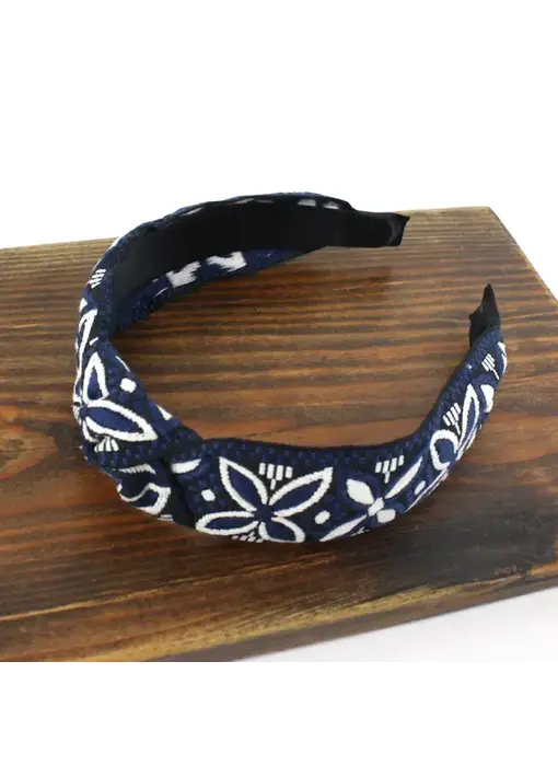 Embroidered Fabric Headband - Blue