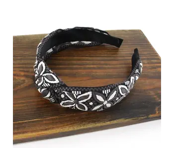 Embroidered Fabric Headband - Brown