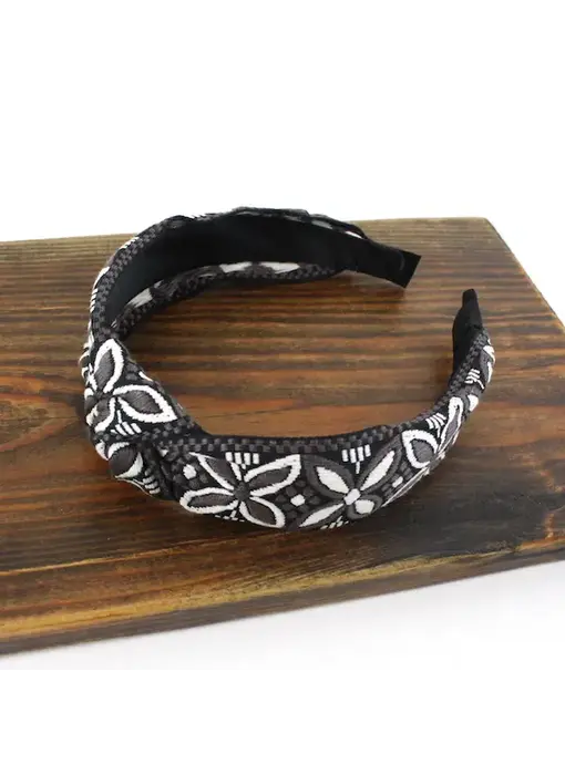 Embroidered Fabric Headband - Brown