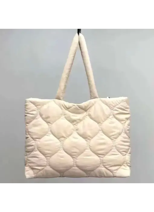 Quilted Nylon Tote Bag - beige