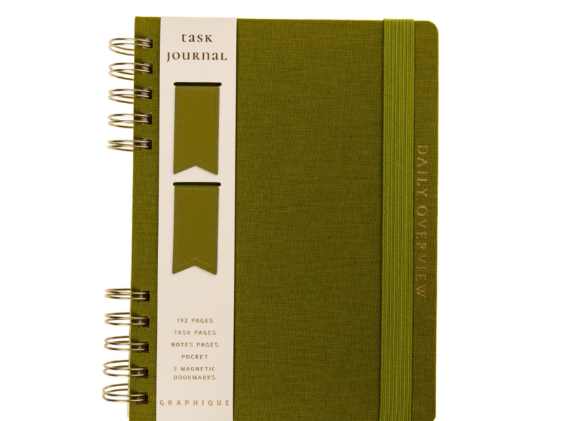 Graphique De France Olive Green 6 x 8 Fabric-Covered Journal with Magnetic Bookmarks