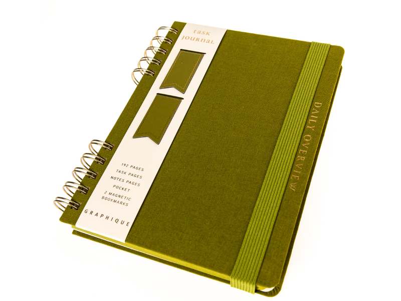 Graphique De France Olive Green 6 x 8 Fabric-Covered Journal with Magnetic Bookmarks
