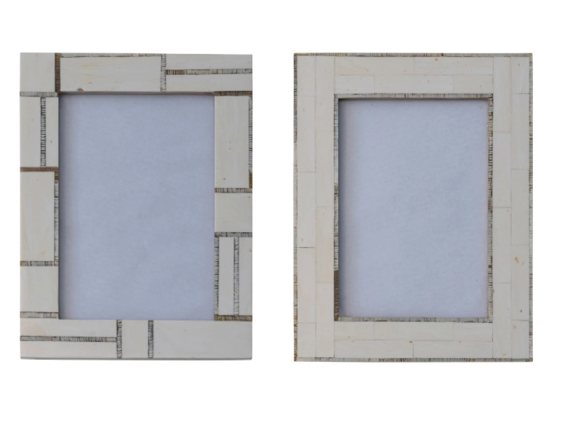 Creative Co-OP Resin Photo Frame w/ Horn Inlay, Ivory Color; 5x7 (2 Styles / Sold Separately)