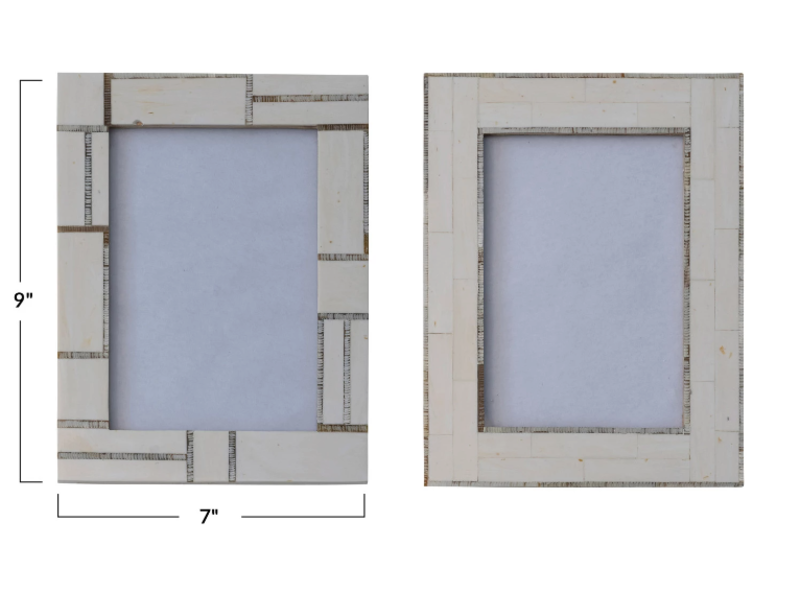 Creative Co-OP Resin Photo Frame w/ Horn Inlay, Ivory Color; 5x7 (2 Styles / Sold Separately)