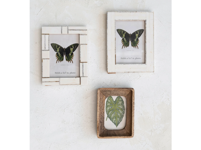 Creative Co-OP Resin Photo Frame w/ Horn Inlay, Ivory Color; 5x7 (2 Styles / Sold Separately)