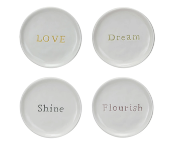 Stoneware Dish w/ Debossed Word, 4 Assorted Styles (sold separately)