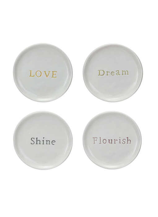 Stoneware Dish w/ Debossed Word, 4 Assorted Styles (sold separately)