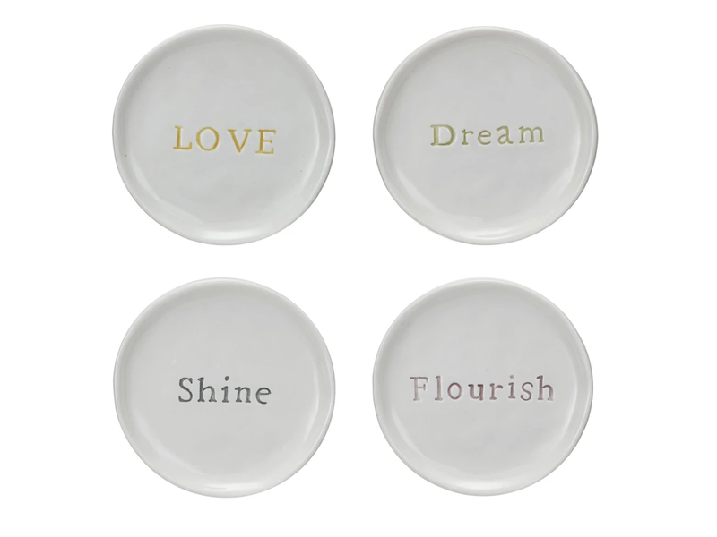 Creative Co-OP Stoneware Dish w/ Debossed Word, 4 Assorted Styles (sold separately)