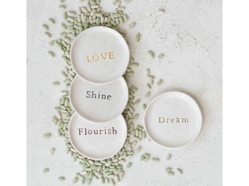 Creative Co-OP Stoneware Dish w/ Debossed Word, 4 Assorted Styles (sold separately)