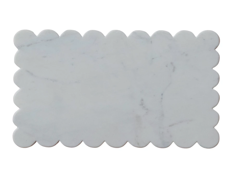 Creative Co-OP Marble Cheese/Cutting Board w/ Scalloped Edge, White