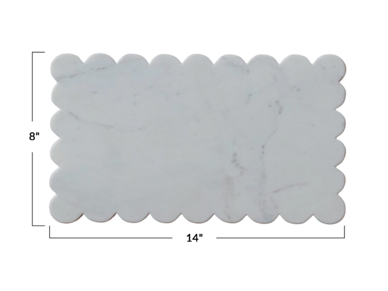 Creative Co-OP Marble Cheese/Cutting Board w/ Scalloped Edge, White