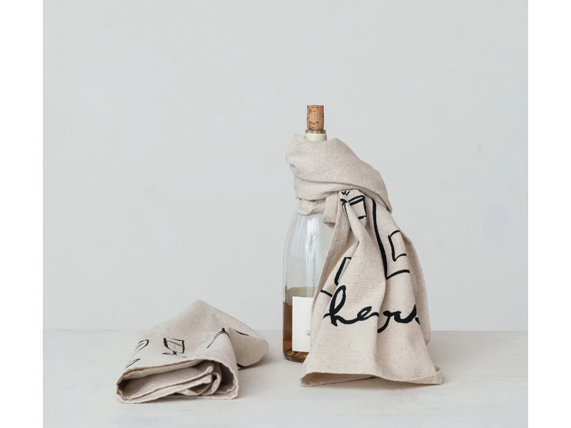 Creative Co-OP Cotton & Linen Printed Tea Towel w/ Wine Art, 2 Styles (Sold Separately)