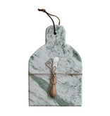 Creative Co-OP Marble Cheese/Cutting Board w/ Canape Knife, Green Melange, Set of 2