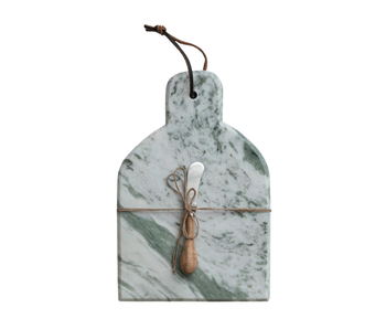 Marble Cheese/Cutting Board w/ Canape Knife, Green Melange, Set of 2