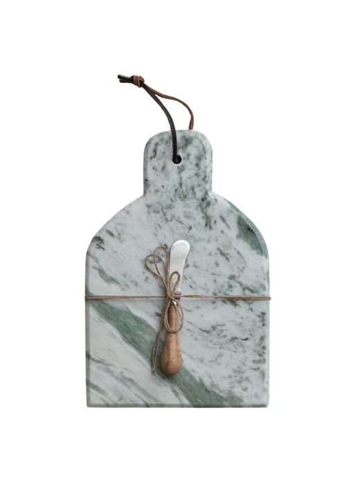 Marble Cheese/Cutting Board w/ Canape Knife, Green Melange, Set of 2