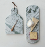 Creative Co-OP Marble Cheese/Cutting Board w/ Canape Knife, Green Melange, Set of 2