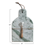 Creative Co-OP Marble Cheese/Cutting Board w/ Canape Knife, Green Melange, Set of 2