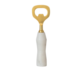 Stainless Steel & Marble Bottle Opener, Gold Finish & White