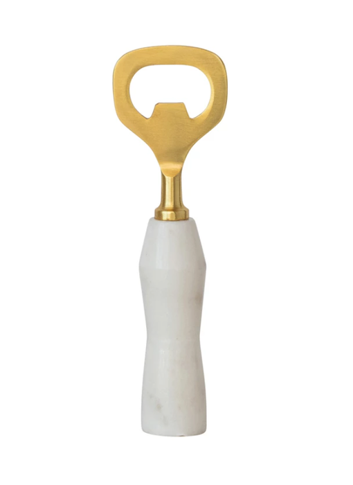 Stainless Steel & Marble Bottle Opener, Gold Finish & White