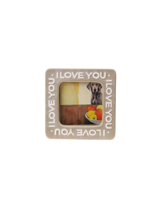 I Love You Embossed Photo Frame; Beige 3.5"x3.5"