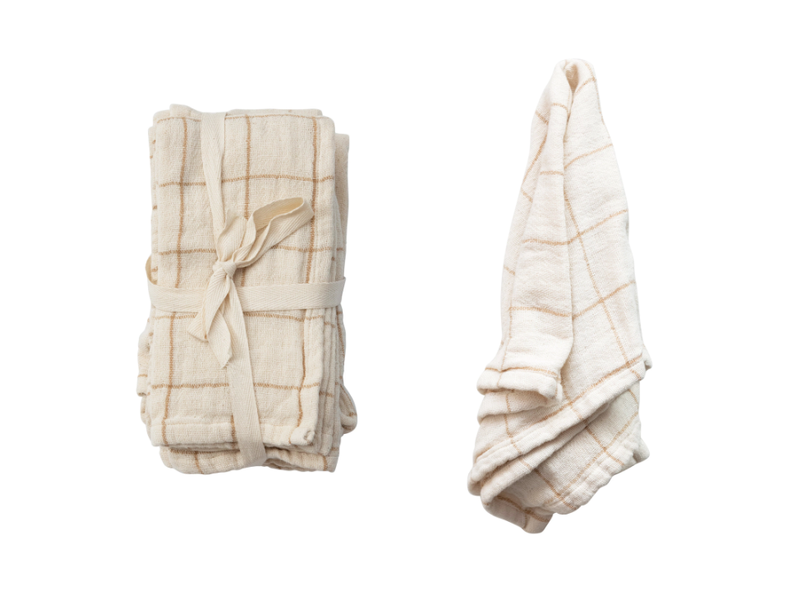 Creative Co-OP Cotton Double Cloth Napkins with Grid/Stripe Pattern, Set of 4