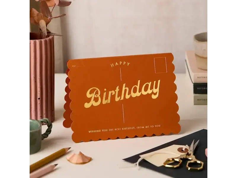 Katie Leamon Scallop Seaside Birthday Card in Rust