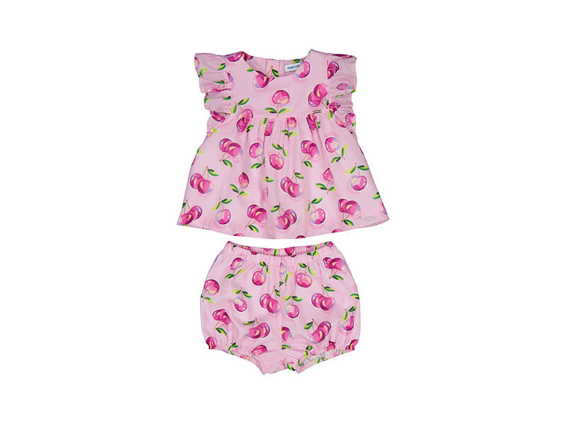Mayoral Bubble Shorts and Blouse Set Fruits  Mauve