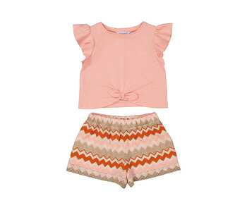 Zigzag Print Shorts and T-Shirt Set Salmon