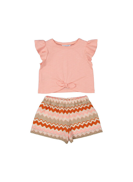 Zigzag Print Shorts and T-Shirt Set Salmon