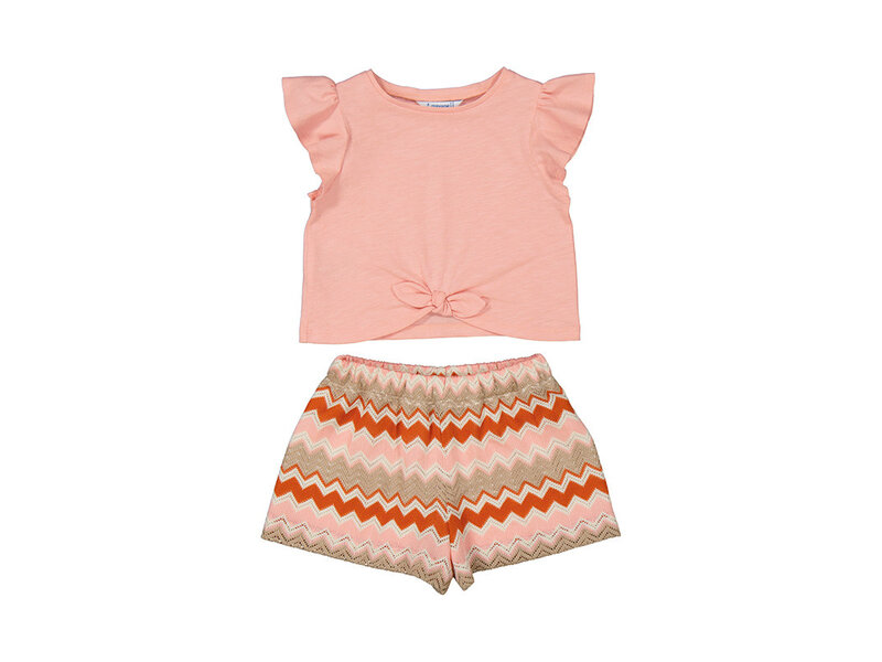 Mayoral Zigzag Print Shorts and T-Shirt Set Salmon