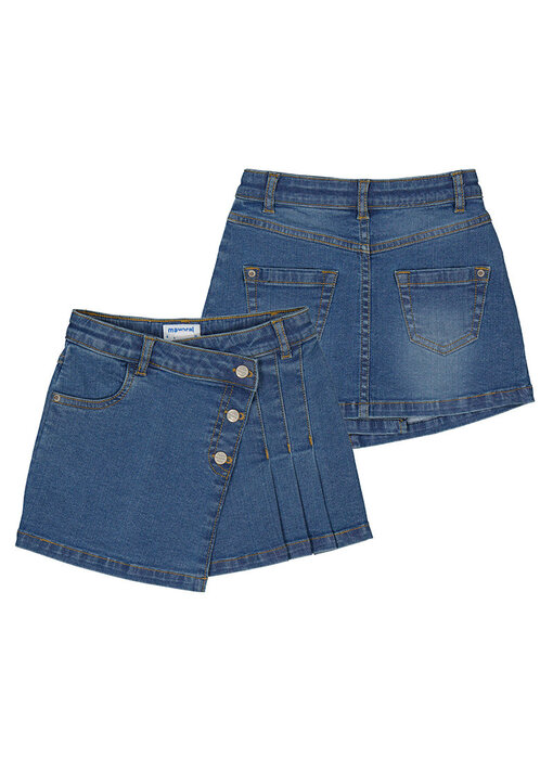 Denim Skirt with Pleat Detail Medium Denim