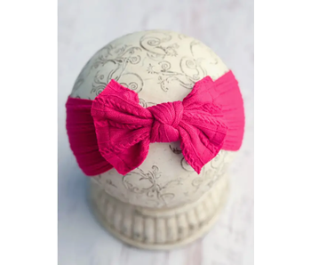 Cable Knit Bow Headband - Hot Pink