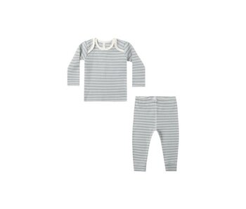 RIBBED TEE + LEGGING SET || STEEL BLUE MICRO STRIPE