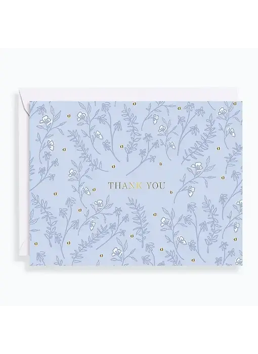 Soft Blue Foliage Thank You Card Set - Set of 10