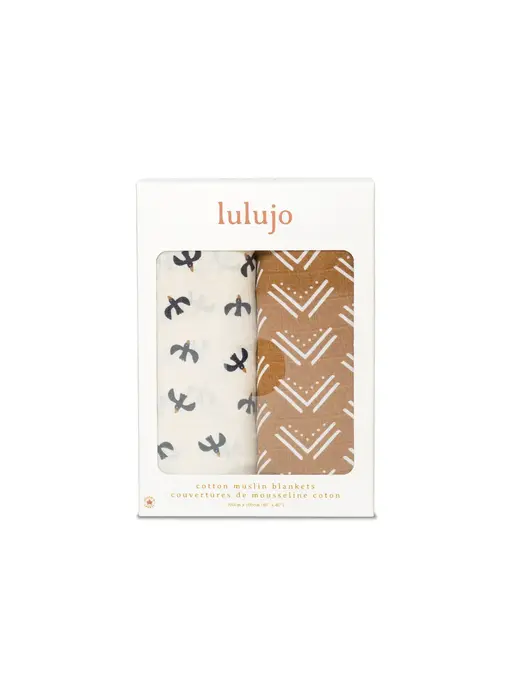 2-pack Cotton Swaddles - Mudcloth / Black Birds