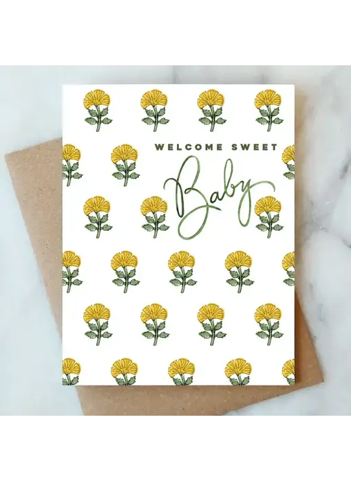 Yellow Floral Baby Greeting Card