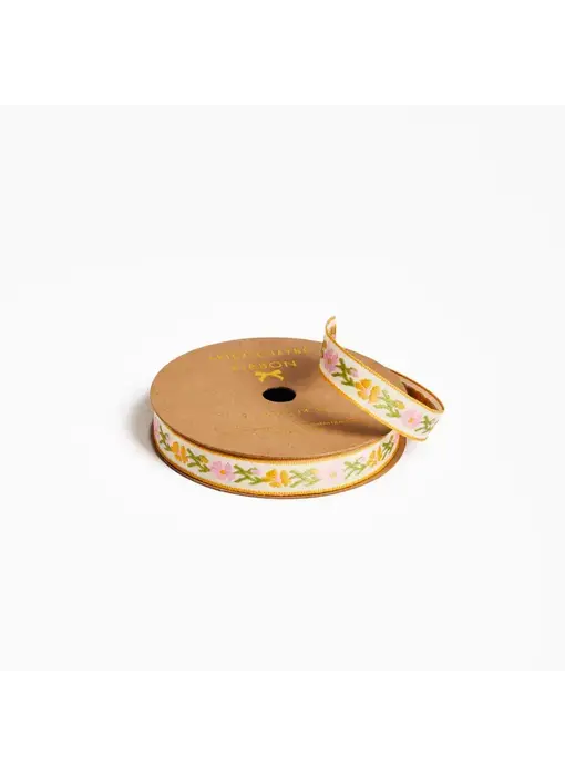 Pink Vine Floral Woven Ribbon