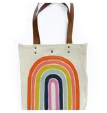 Idlewild Rainbow Canvas Tote Bag with Vegan Leather Handles