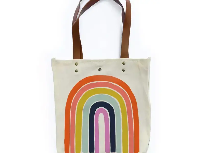 Idlewild Rainbow Canvas Tote Bag with Vegan Leather Handles