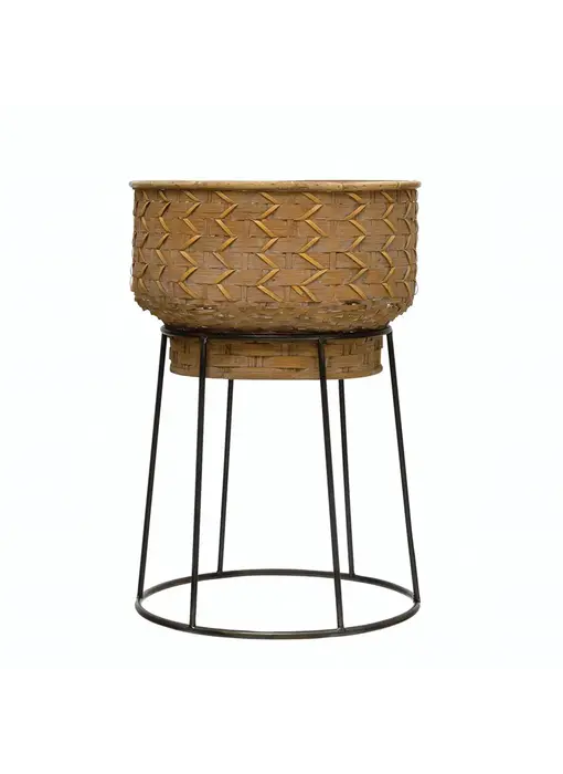Hand-Woven Rattan Planter with Metal Stand, Small