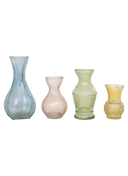 Debossed Glass Vases, 2 styles, pink & amber