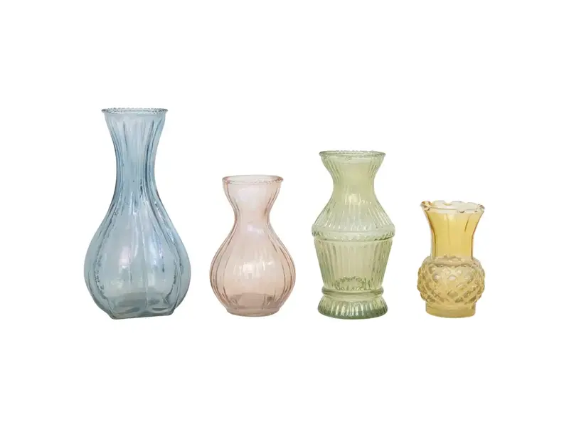Creative Co-OP Debossed Glass Vases, 2 styles, pink & amber