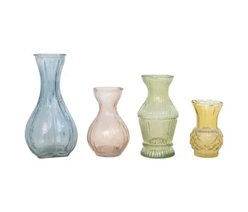 Debossed Glass Vases, 2 styles, green & aqua