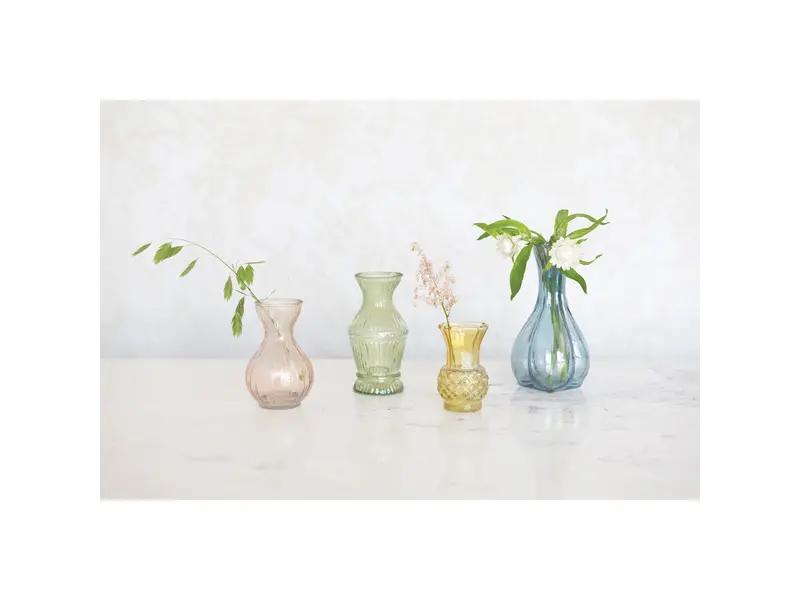 Creative Co-OP Debossed Glass Vases, 2 styles, green & aqua