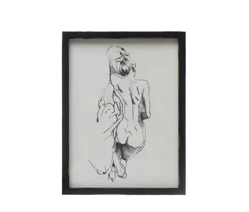 Wood Framed Glass Wall Décor w/ Nude Sketch 16x12